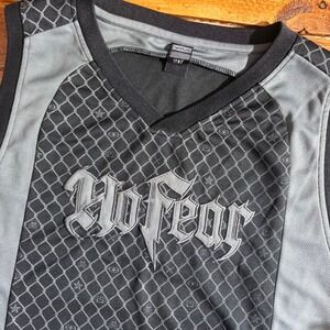 No Fear Jersey Tank Top Mens 2XL Gray Mesh Embroidered Logo Y2K Muscle T Shirt